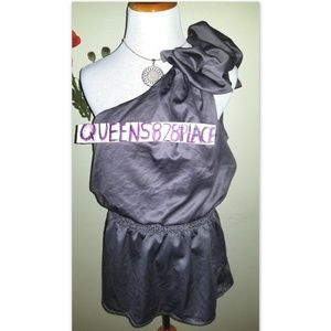 Charlotte Russe L Gray One Shoulder  Bow Top NWO